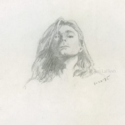 Man Looking Up, pencil on paper